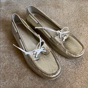 NEW Sperry Topsiders in gold metallic